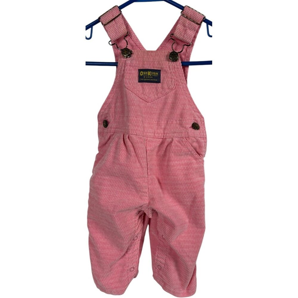 Vintage Osh Kosh B'Gosh Overalls Girls 12 Mos Corduroy Pink Vestbak 80s USA Made